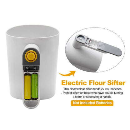 Electric Flour Sifter, Handheld Battery Operated Stainless Steel Mesh Shaker, Fine Mesh Cup Shape Powder Shaker Strainer Kitchen Cooking Baking Pastry Tools 4 Cup/1L Capacity
