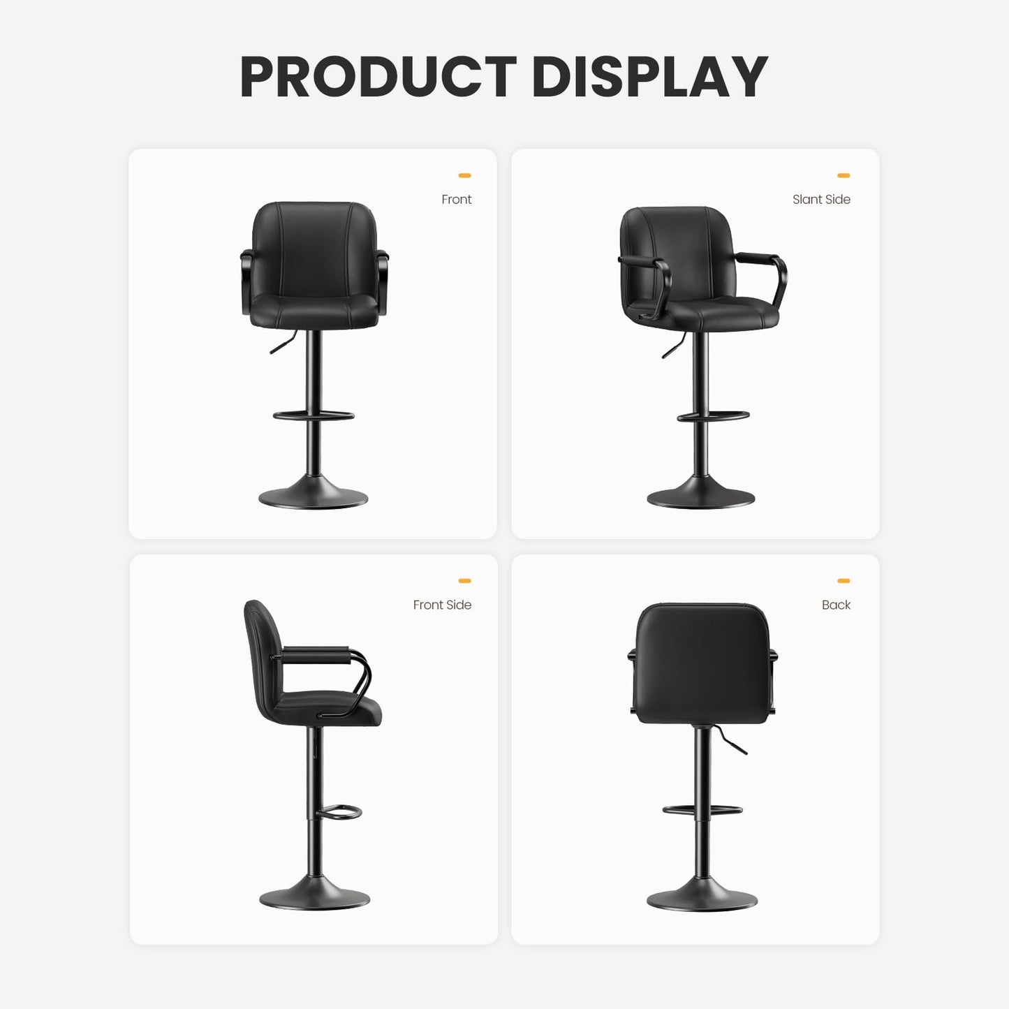 MALOL Set of 4 Kitchen Bar Stools with Armrest and Back - Sillas para Barra de Cocina, Adjustable Barstools for Island Counter, Bar Chairs, Bancos para Barra de Cocina, Black Finish