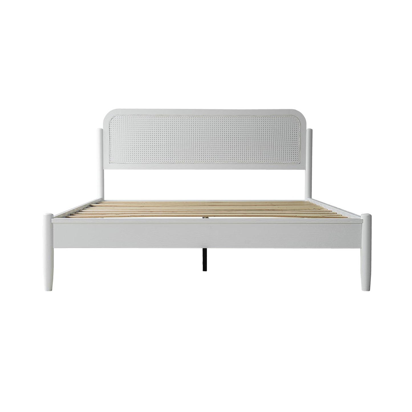 King Size Frame Solid Wood Platform Bed, Headboard & Footboard, 12 Durable Slatted Base, Metal Legs, No Box Spring Needed, Anti-Slip & Noise-Free, Easy Assembly, Pure White Finish JMK-39