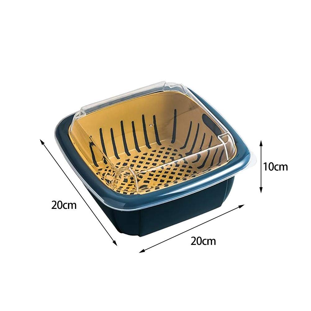 Colander Set with Strainer Bowl, Kitchen Colander with Lid Household Double Layer Fruit Washing Basket Multifunction Storage Containers for Fruits Vegetable (Blue)