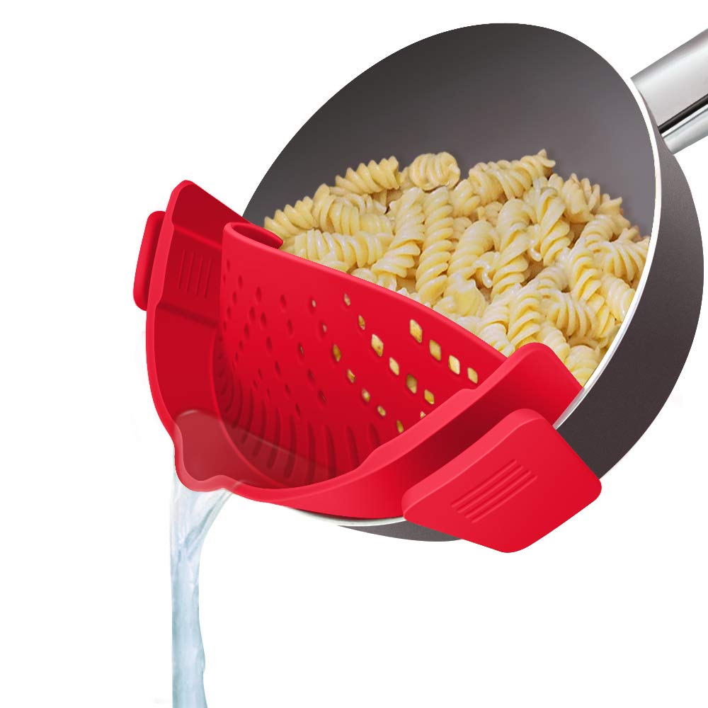 YEVIOR Clip on Strainer for All Pots Pan,Silicone Pasta Strainer Kitchen Gadgets,Collapsible Colander for Noodle,Vegetables,Fruit,Spaghetti (Grey)