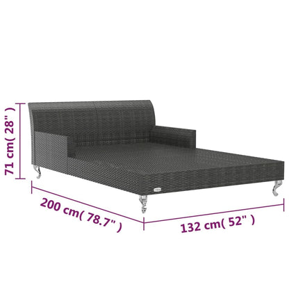 JHQHSM Black Rattan 2-Person Garden Sun Bed with Cream White Cushions, Outdoor Sun Lounger for Patio