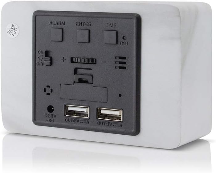 OCT17 Marble Pattern Alarm Clock, Multi-Function LED Digital Clock with USB Power Supply
