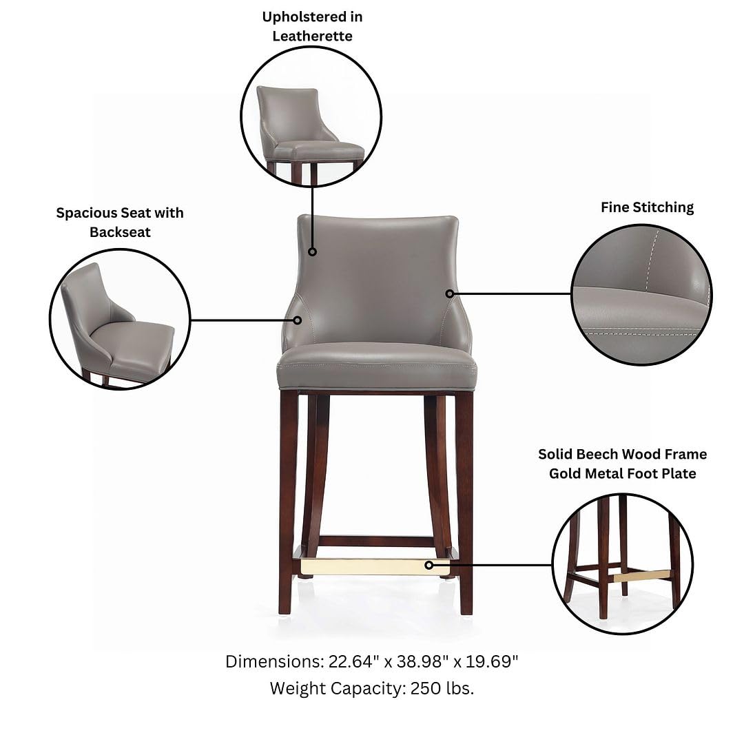 Manhattan Comfort Shubert Counter Stool with Backseat | Upholstered Leatherette, Beech Wood Legs | Perfect Bar Stool for Bar and Kitchen | Commercial Grade | Fully Assembled, Set of 1, Dark Taupe