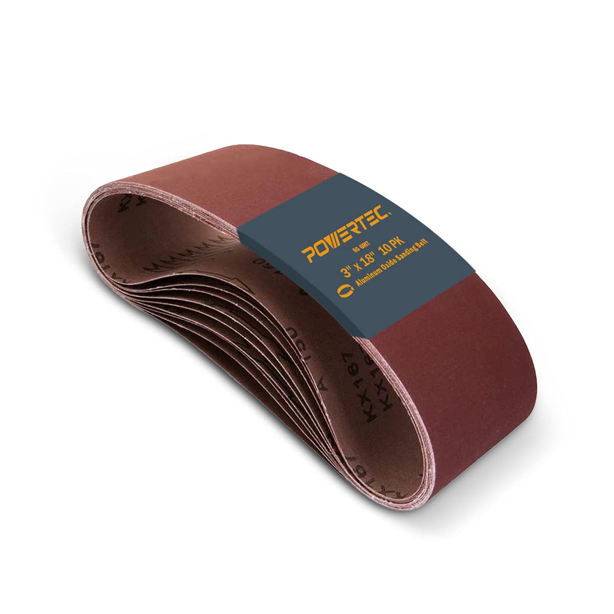 POWERTEC 3 x 18 Inch Sanding Belts, 80 Grit Aluminum Oxide Belt Sander Sanding Belt for Portable Belt Sander, Wood & Paint Sanding, Metal Polishing, 10PK (110810)