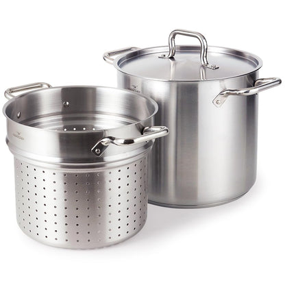 HOMICHEF 13 Quart Nickel Free Stainless Steel Pasta Pot With Strainer and Lid - Commercial Grade Stainless Steel Veggie Steam Baskets - Matte Polished 13 Quart Induction Steamer Pots Strainer Set