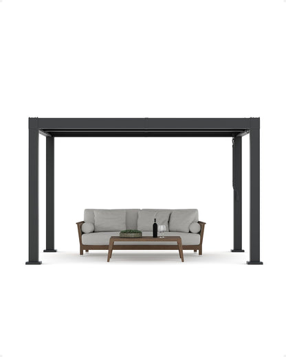 GarveeLife All-Aluminum Louvered Pergola 10 ft x 12 ft, Outdoor Pergola with Adjustable Louvered Roof, Reinforced Aluminum Frame, Integrated Drainage System, Hardtop Gazebo for Patio, Deck, Gray