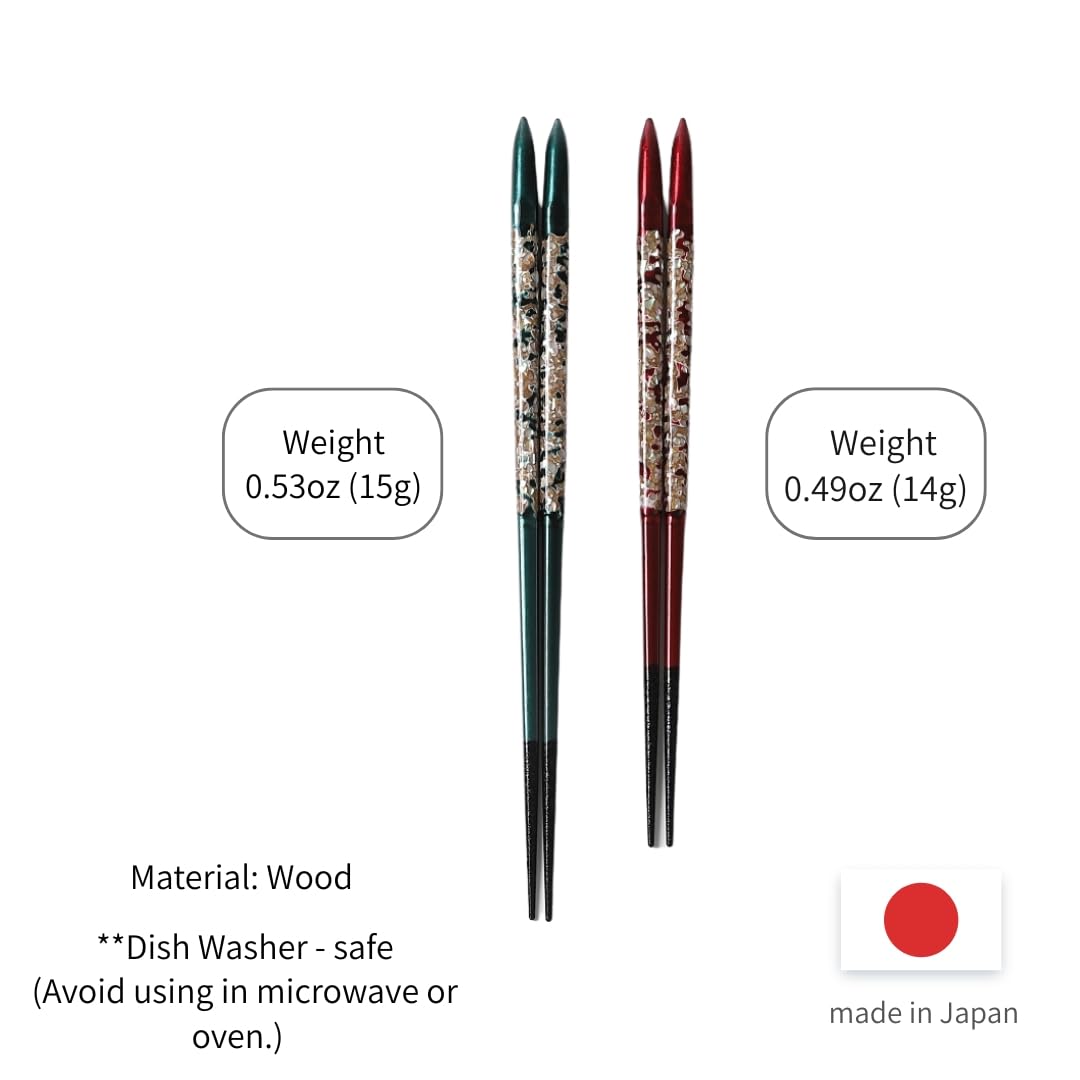 Premium Japanese Chopsticks Reusable 2prs Set [Made in Japan] Featuring Mother of Pearl Inlay and Traditional Lacquered Wooden Chopsticks B (Aurora Pearl 2prs(MK051))