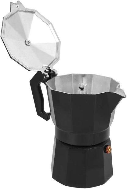 Stovetop Espresso Maker, Classic 6-Cup Capacity Aluminum Coffee Machine Moka Pot for Office Home Use, Black