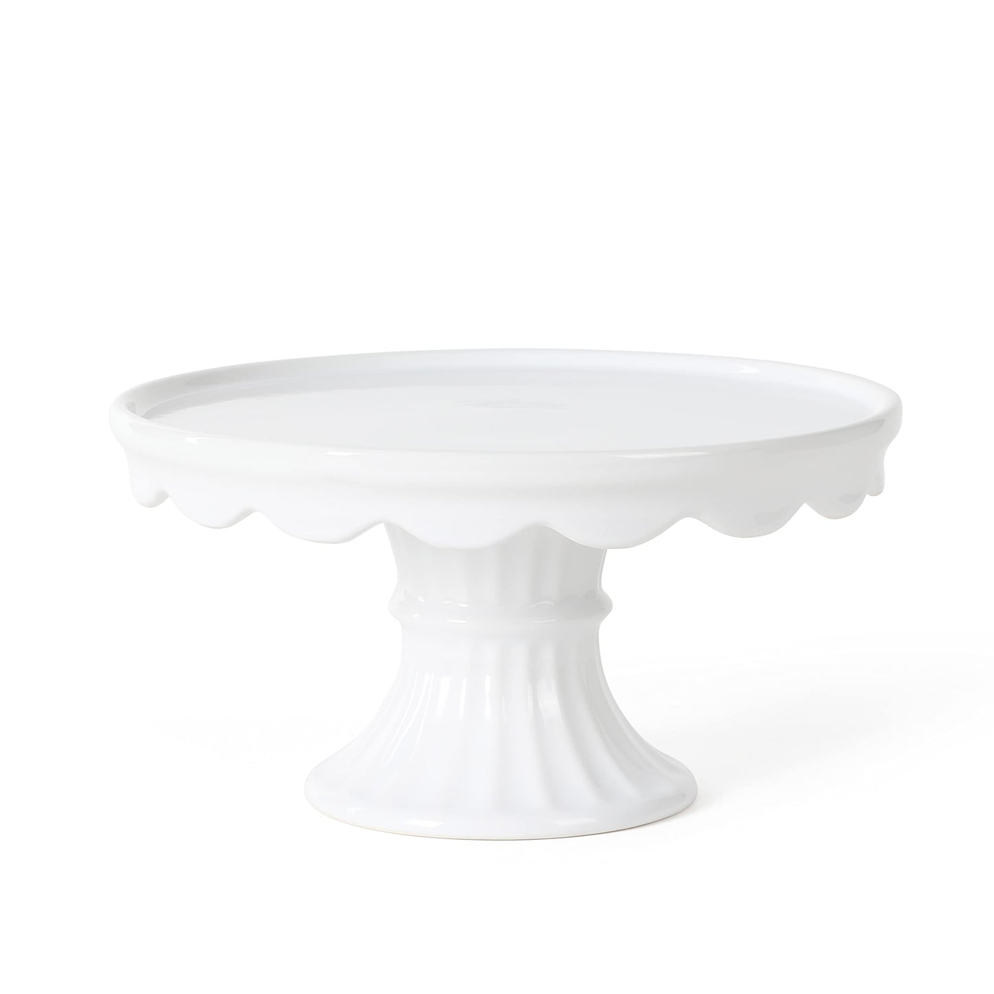 Martha Stewart Patterson 10" Round White Stoneware Pedestal Cake Stand, 5.1" Tall - Fits 9" Cakes | Elegeant Display Plate Stand for Parties, Weddings & Desserts
