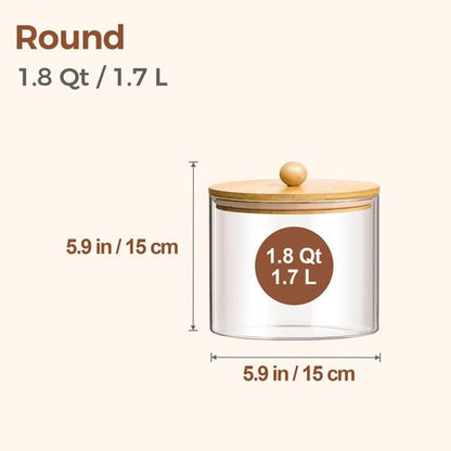 ComSaf Half Gallon Cookie Jar - Large Glass Food Storage Containers Set of 2 | 1.8 Qt for Flour, Sugar, Candy, Cereal, Nuts, Beans