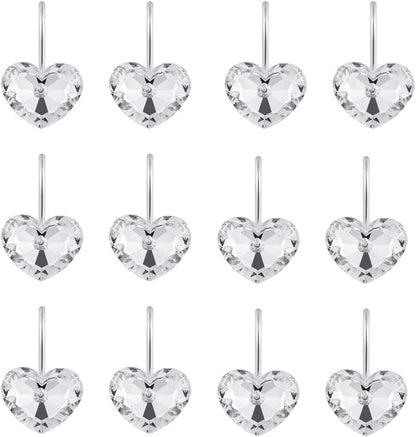 Actpe Decorative Crystal Heart Shape Shower Curtain Hooks, Pack of 12 Rust Resistant Bling Holders