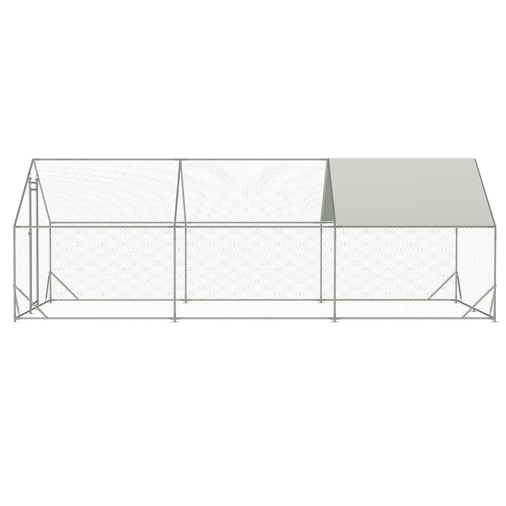 IDEALHOUSE Large Metal Chicken Coop, Walk-in Poultry Cage, 10 x 20 ft Outdoor Chicken Run Pen, Steel Frame, Waterproof and UV Cover, Hex Wire Mesh, for Chickens Ducks Rabbits