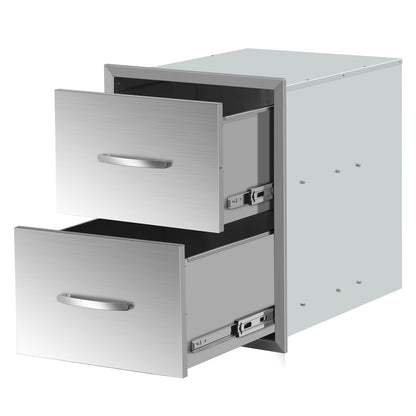 KODOM 18" W x 23" H x 23" D Outdoor Kitchen Double Drawers Stainless Steel Flush Mount BBQ with Handles Access BBQ Island for Outdoor Kitchens or Patio Grill Station