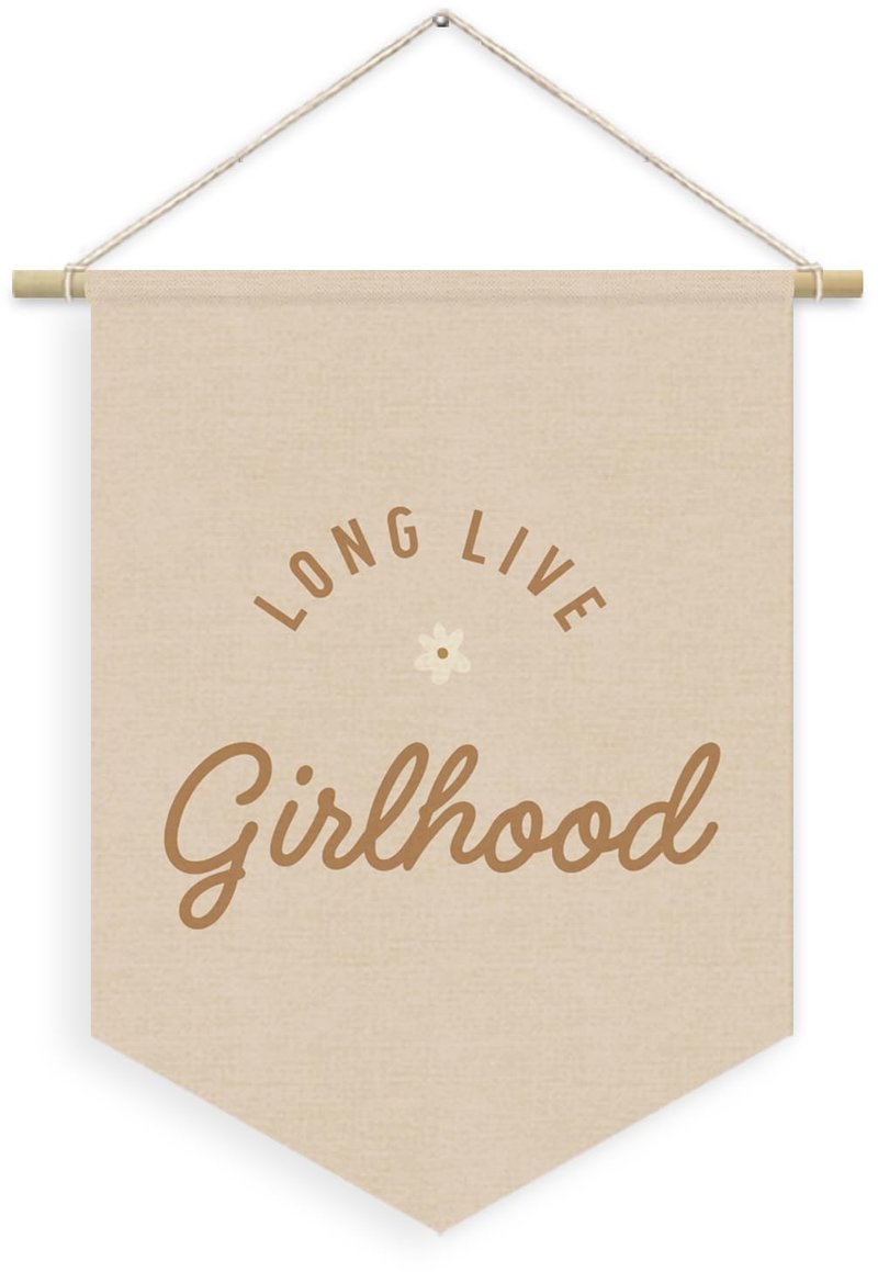 XYDEG Girl Nursery Decor, Long Live Girlhood Linen Canvas Banner, Pink Preppy Girly Wall Hanging Pennant Flag Banner for Girls Nursery Kids Toddler Room Bedroom Dorm Decor, 15x11in