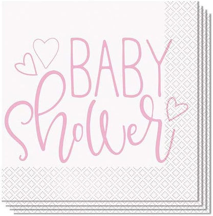 Pink Hearts "Baby Shower" Luncheon Napkins, Pack of 16, Adorable & Elegant Design for Memorable Celebrations