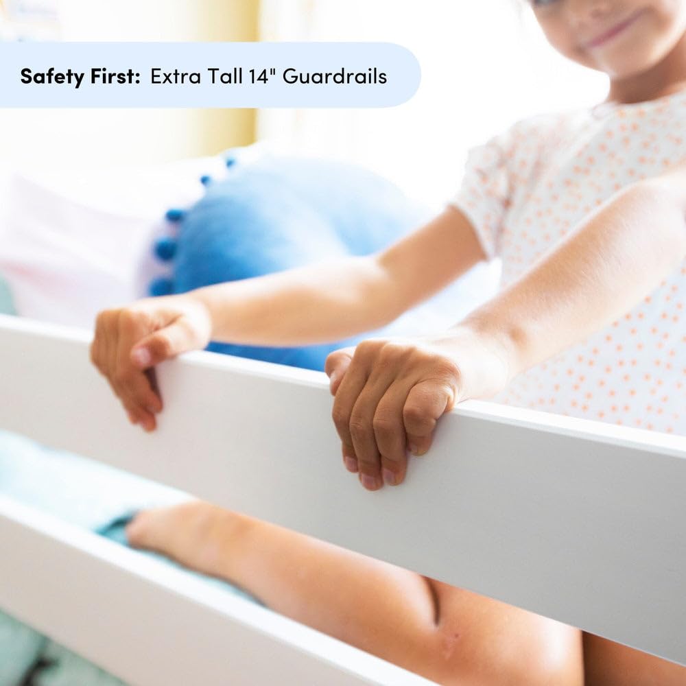 Max & Lily Bunk Bed Twin over Twin, Solid Wood Bunk Bed Frame with Ladder for Kids, 14" Safety Guardrails, Easy Assembly, No Box Spring Needed, White