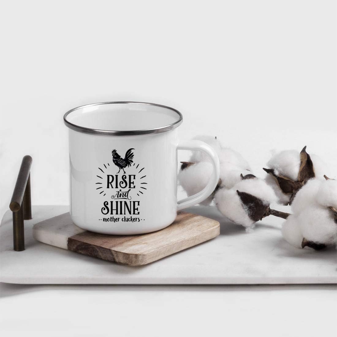 Andaz Press 11oz. Stainless Steel Hot Chocolate Campfire Coffee Mug, Rise And Shine Mother Cluckers, 1-Pack, Chicken