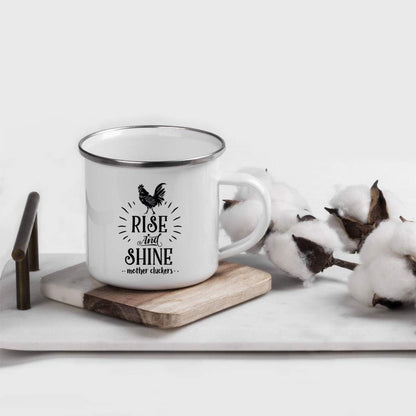 Andaz Press 11oz. Stainless Steel Hot Chocolate Campfire Coffee Mug, Rise And Shine Mother Cluckers, 1-Pack, Chicken