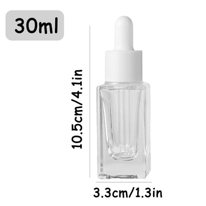 ZSAEYPHE 8 Pack Clear Square Glass Dropper Bottle 30ml Square Glass Essential Oil Bottles Refillable Vial Container for Perfume Travel(Clear-White Lids)