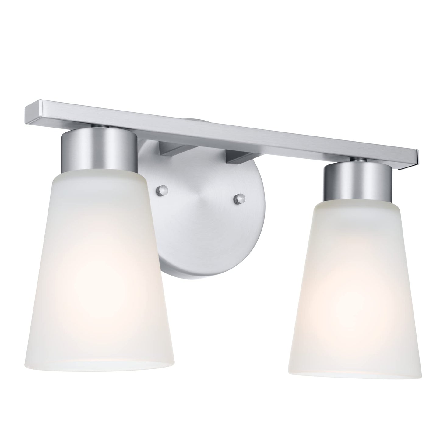 Kichler Stamos 2-Light Bathroom Vanity Light Fixture with Satin Etched Glass Shades, Modern Wall Mount in Brushed Nickel for Mirror Lighting (13 x 8 x 5 in), 45887NI