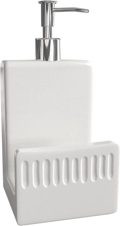 2 1 Soap Dispenser with Sponge Holder, Ceramic Dish Soap Dispenser for Kitchen Sink, in Refillable Liquid Hand