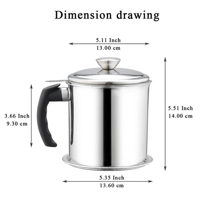 Kyraton Bacon Grease Container With Strainer, 48 oz Stainless Steel Oil Container, Pot Fat Storage With Lid, Easy Grip Handle Suitable For Storing Frying Oil And Cooking Grease 1. Silver