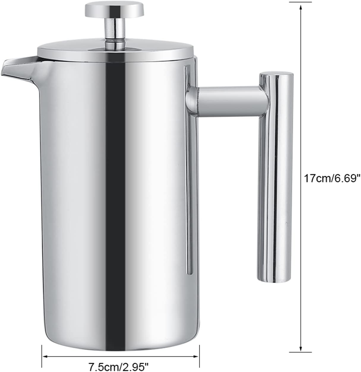 Acouto 350ml Double Wall Stainless Steel Coffee Maker, French Press Tea Pot with Filter