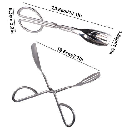 Velicber 2 Pcs Serving Tongs, 10 Inch Buffet Tongs, Stainless Steel Kitchen Tong with Comfort Grip for Salads, Appetizers, Cake, Bread, Cooking, Party, Barbecue, Desserts, Ice - Silver