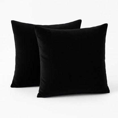 Set of 2 Black Velvet Throw Pillow Covers 18 x 18 Inch - Soft Decorative Cushion Covers for Sofa, Couch, Bed - Square Pillowcases with Hidden Zipper