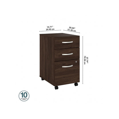 Bush Business Furniture Hybrid 3 Drawer Mobile File Cabinet-Assembled, Black Walnut