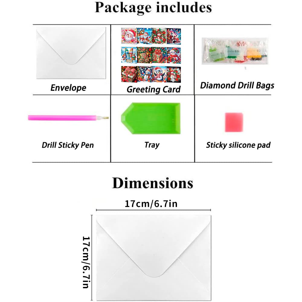 YGbaby 12 Packs DIY 5D Diamond Painting Christmas Cards Kits for Adults - Crystal Box Snowman Diamond Art Greeting Cards - Merry Christmas Gem Art Gifts for Xmas Family and Friends
