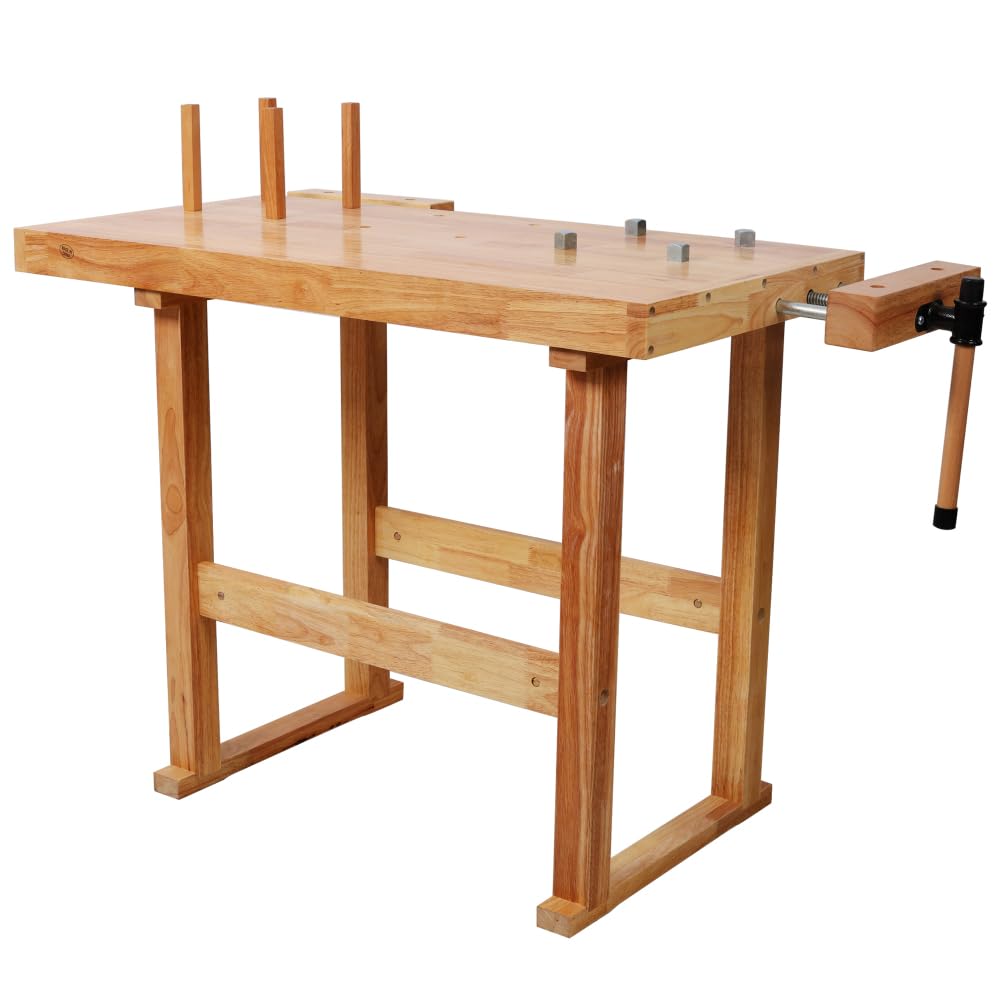 Heavy Duty Woodworking Bench with Adjustable Handle, 40 Inch Workbench with Storage for Garage Workshop, 330 Lbs Capacity