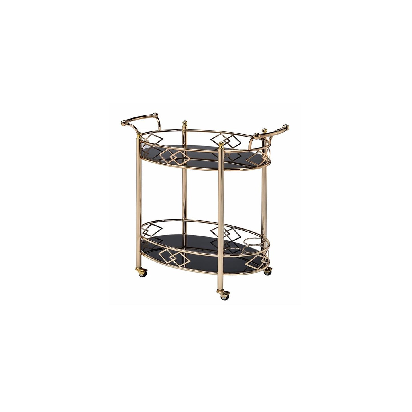 Maykoosh Global Glam Serving Cart Made with Sturdy Metal Construction in Gold Finish, Tempered Glass Top, Open Bottom Shelf.25 Lb.34.65 X 15.98 X 32.09, Gold/Black