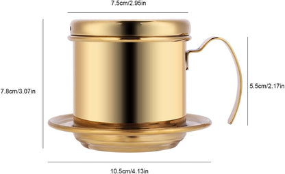 Vietnamese Coffee Filter Maker, Stainless Steel Drip Filter Cup for Home Office Cafe (Gold)
