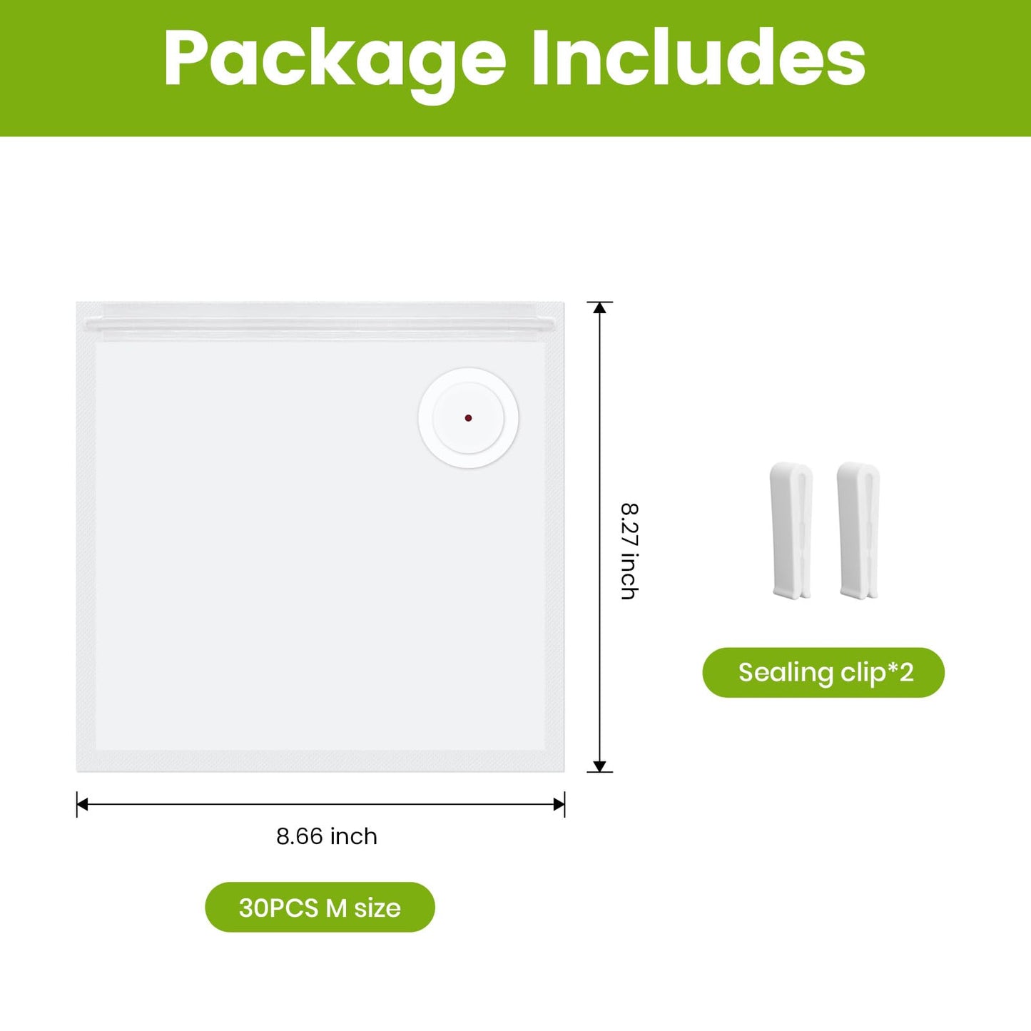 FEPPO Vacuum Sealer Bags for Food, 30 PCS 8.3"×8.7" Reusable Vacuum Seal Bags with Air Valve for Food Storage, Ideal for Freshness Preservation