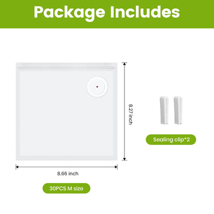 FEPPO Vacuum Sealer Bags for Food, 30 PCS 8.3"×8.7" Reusable Vacuum Seal Bags with Air Valve for Food Storage, Ideal for Freshness Preservation