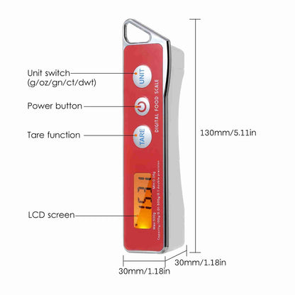 Kitchen Digital Measuring Spoon Food Scale, Digital Spoon Scale Electronic Measuring Spoon Scale Kitchen Food Tare Capacity 0.05g to 500g g, Digital Food Measuring Scoop Scale for Cooking (Red)