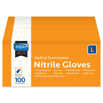 Inspire Nitrile Gloves Medical Examination | The Original Quality Stretch Cobalt Blue | 4.5 Grade Disposable Gloves Latex Free Doctors, EMT, Food Service, Cleaning, Household, Hospitals and More