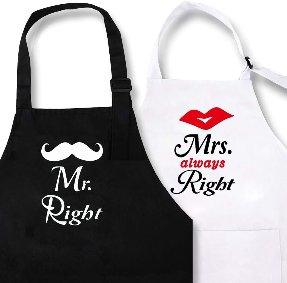 Kwieema Mr. Right Mrs. Always Right Aprons for Couple - Bridal Shower Present, Wedding Gifts for Couple