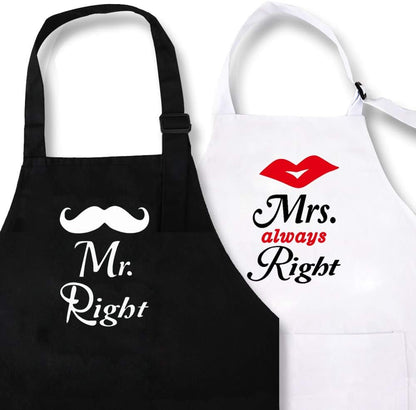 Kwieema Mr. Right Mrs. Always Right Aprons for Couple - Bridal Shower Present, Wedding Gifts for Couple