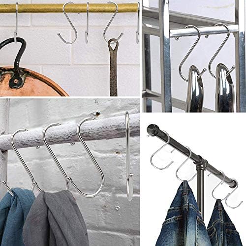 MroMax 50mm/1.97" Stainless Steel S Hooks, Silver S Shaped Hook Hangers for Multiple Uses, 8Pcs