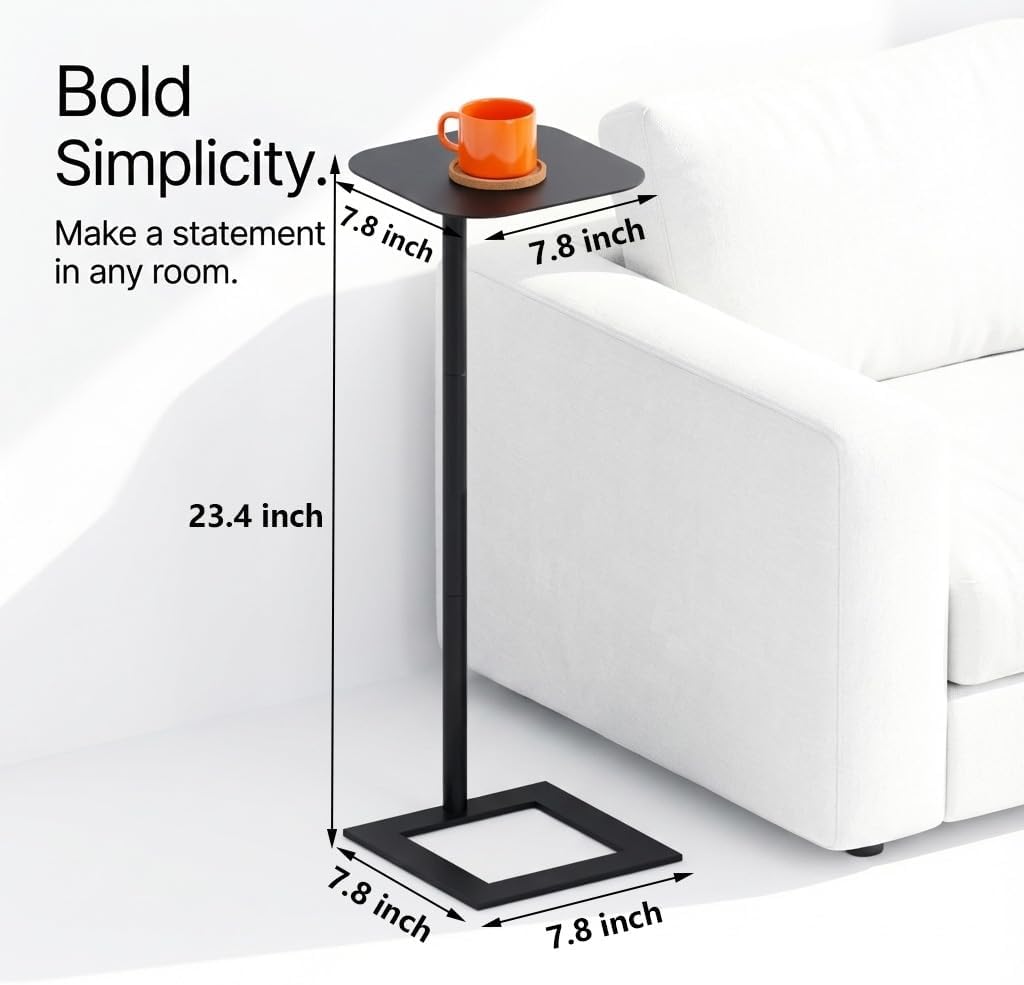 23.4" Stable C Table End Table, Tall C Shaped Side Table That Slides Under Sofa, Slim Under Couch Table, Modern