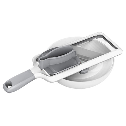 ZKIRON Handheld Mandoline Slicer for Kitchen - Adjustable 3-Thickness Vegetable Slicer (1mm-3mm) with Food Holder - Safe Potato Slicer & Cucumber Cutter for Salad, Easy to Clean (Gray)