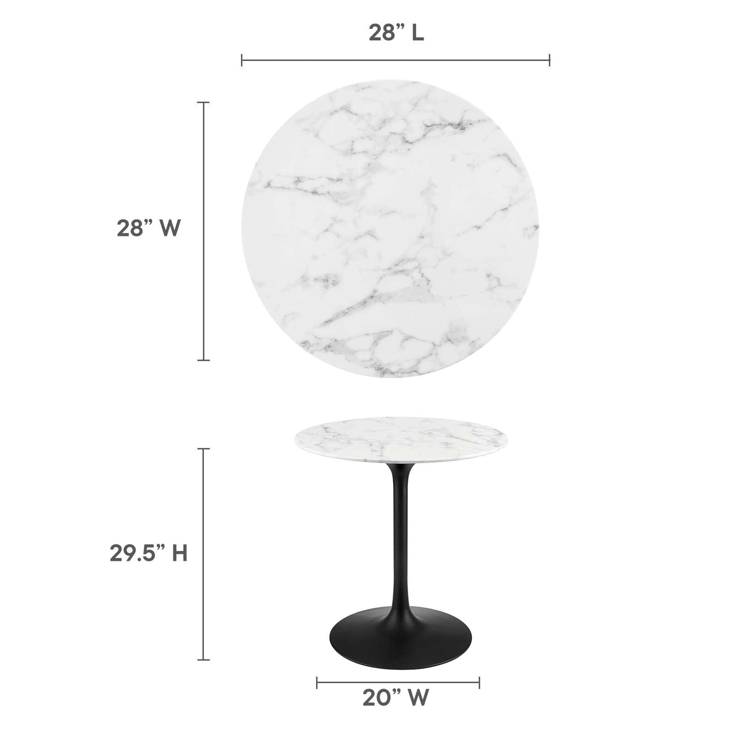 Modway Lippa Mid-Century Modern 28" Round Artificial Marble Dining Table in Black White