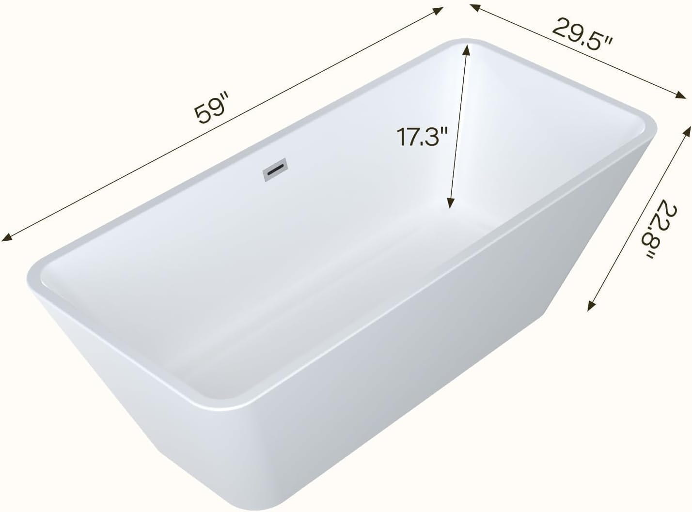 59" Freestanding Acrylic Soaking Tub, Large Bathtub, Contemporary Stand-Alone Bathroom Tub with Non-Slip Surface, Overflow and Drain Included, Deep Bathtub for Home Spa