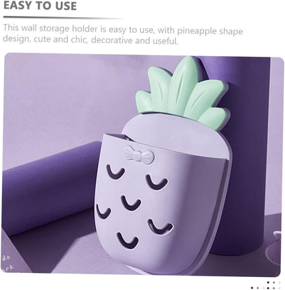 Hemoton 2 Pcs Wall Hanging Storage Basket, Pineapple Bathroom Organizer, Wall Mounted Toothbrush & Phone Holders