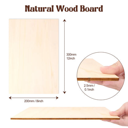 Philorn Basswood Sheets 12" x 8" x 1/10 Inch, 12 Pack Plywood Sheets 2.5mm Unfinished for Laser Cutting and Engraving, Crafts, Architectural Models Making, Wood Burning, Staining