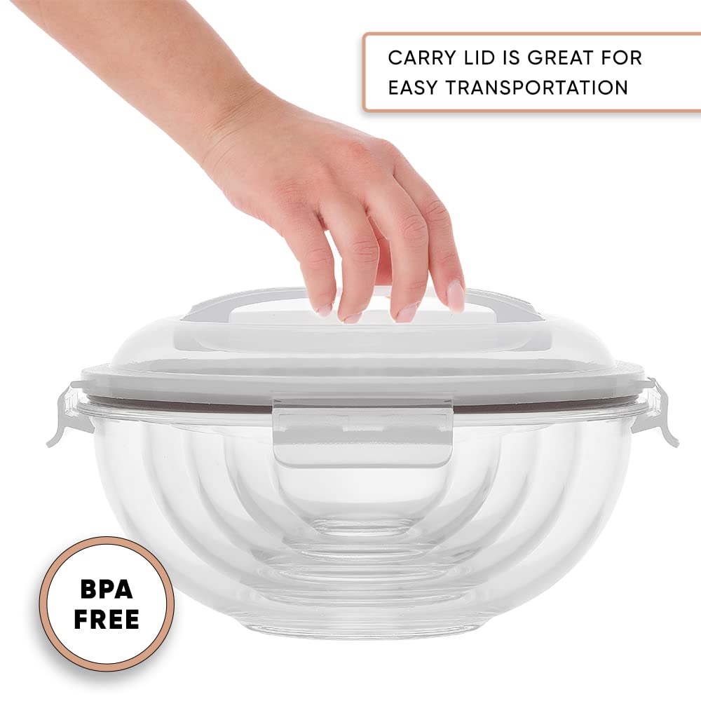 JoyJolt Kitchen Mixing Bowls. 5pc Glass Bowls with Lids Set – Neat Nesting Bowls. Large Mixing Bowl Set incl Batter Bowl, Cooking Bowls, Storage Bowls with Lids and Big Salad Bowl with BPA-Free Lids