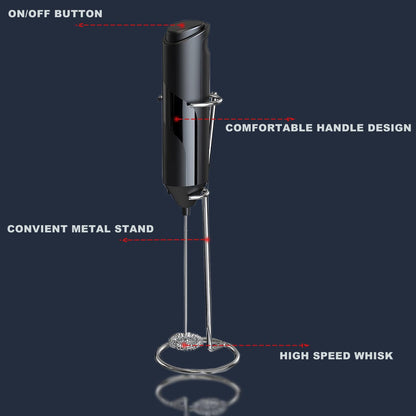 Electric Milk Frother Handheld with Stainless Steel Stand, Portable Foam Maker for Coffee, Latte, Cappuccino, Hot